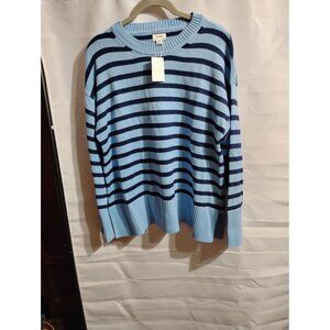 J. Crew NWT pullover sweater lt blue navy stripes med office, school, shopping